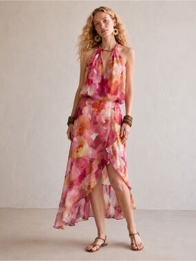 $139 X by Xscape Woman’s Chiffon Floral Sleeveless Halter A Line Dress Size 10